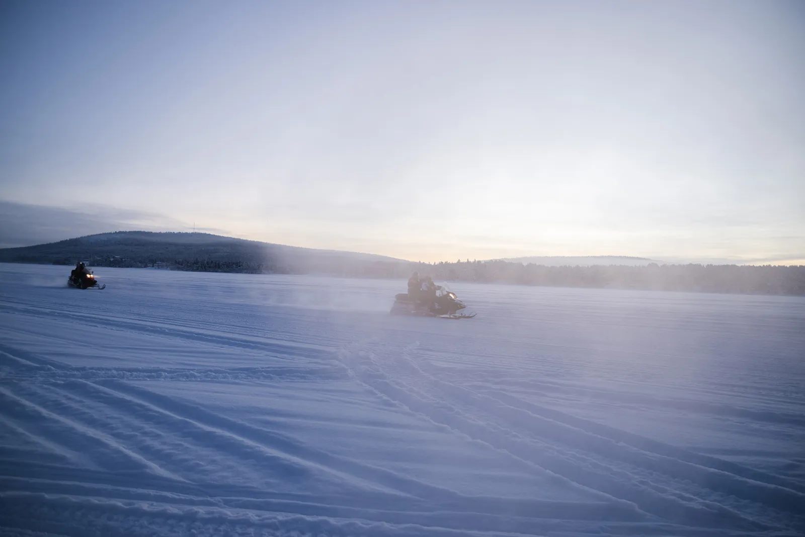 Snowmobile in winter landscape